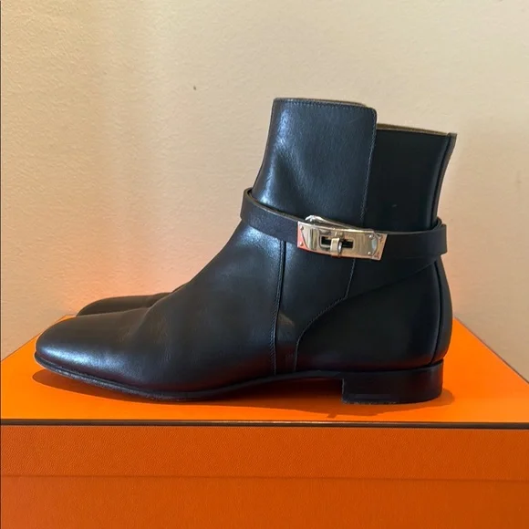 Hermes Black Ankle Boots with Strap Detail - Picture 5 of 17